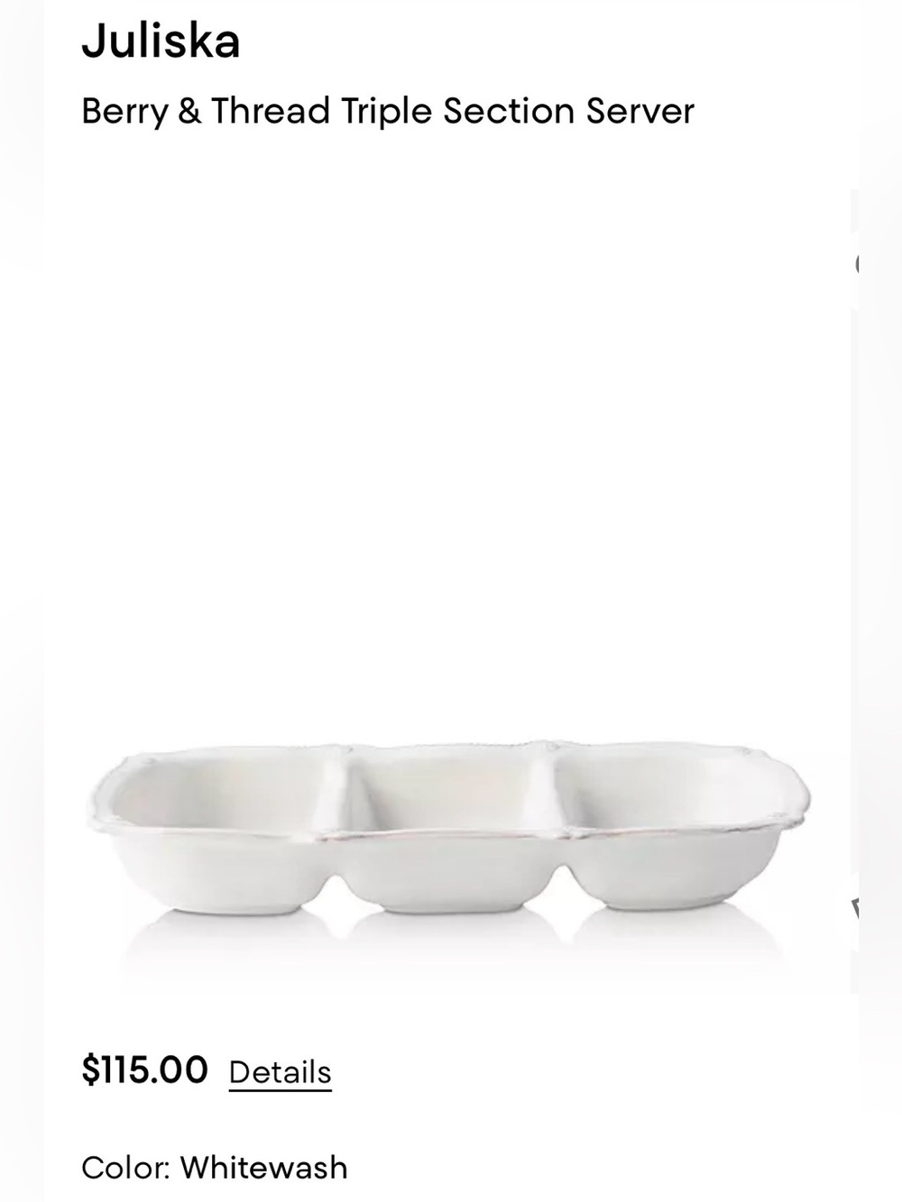 Juliska Berry & Thread Triple Section Server - NWT - Ceramic